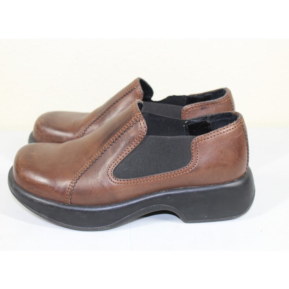 DANSKO Brown Leather Elastic Wedge Slip-On Clogs-Womens EU 37 US 6.5